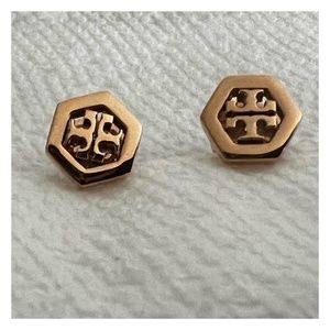 Tory Burch Rose Gold Hexagonal Stud Earrings